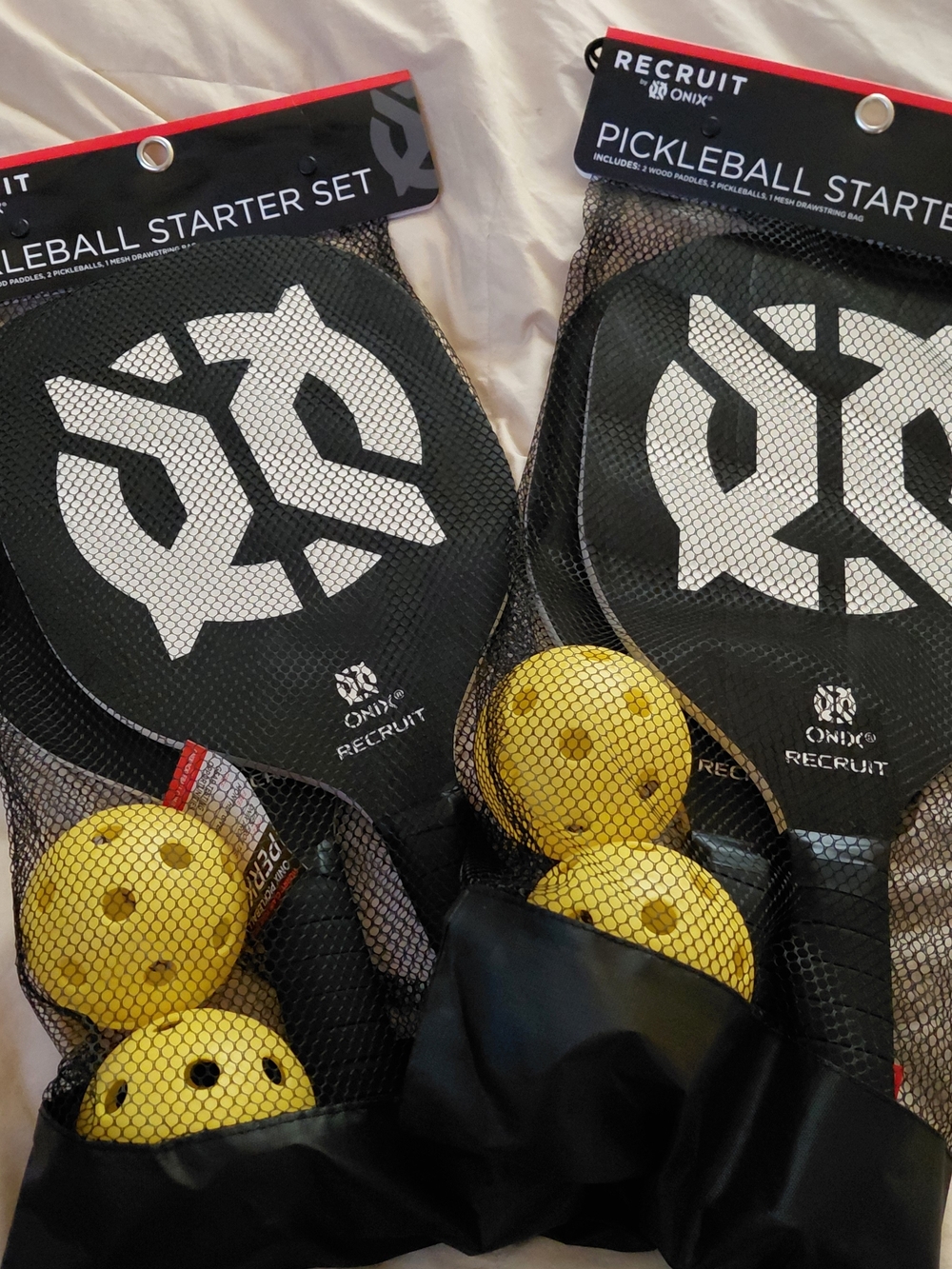 2 Sets Onix Recruit Pickleball Starter Set - Black Paddles with Yellow Balls